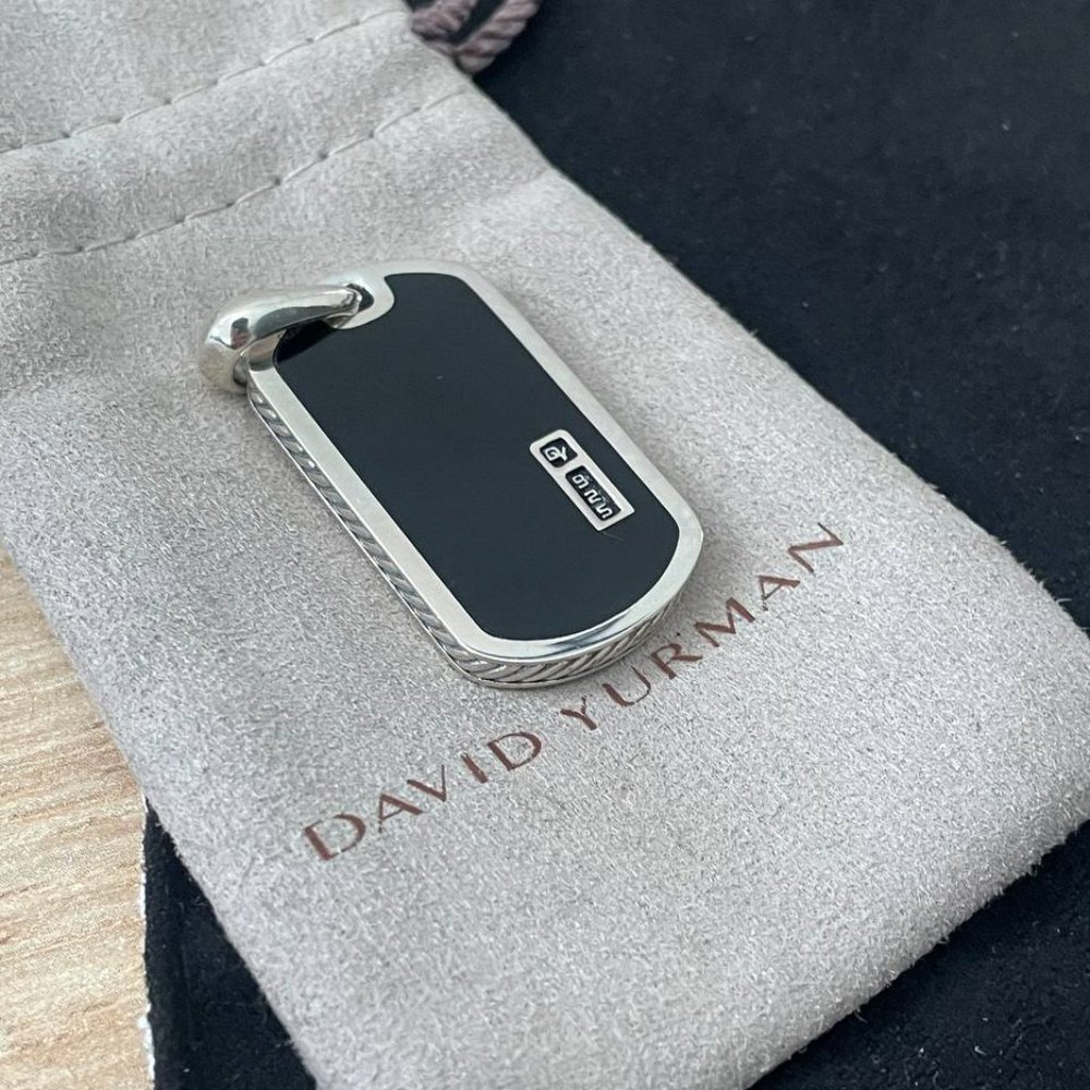 Authentic David Yurman Men's Pendant Black Onyx and Silver Dog Tag